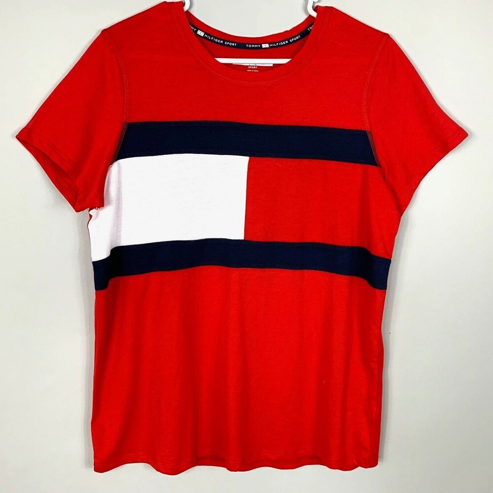 Tommy Hilfiger Sport Top Women Large Color Block Red White Blue